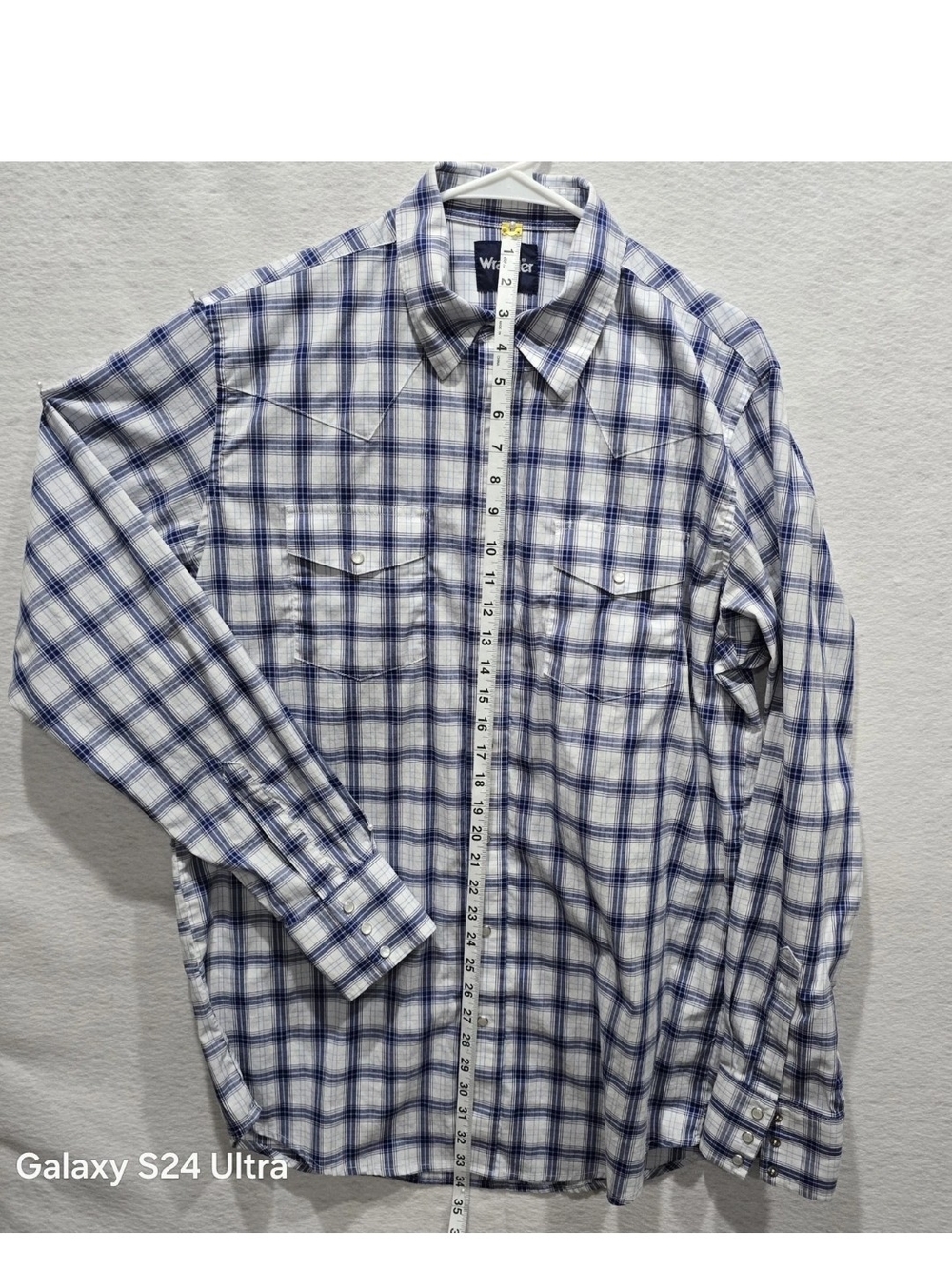Wrangler Blue Plaid Pearl Snap Western Shirt, Long Sleeve, Men's Size LT